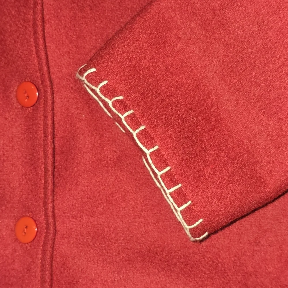 TAKE TWO WOOL BLEND CHRISTIMAS LINED JACKET SNOWMAN VINTAGE  RED WOMENS LARGE